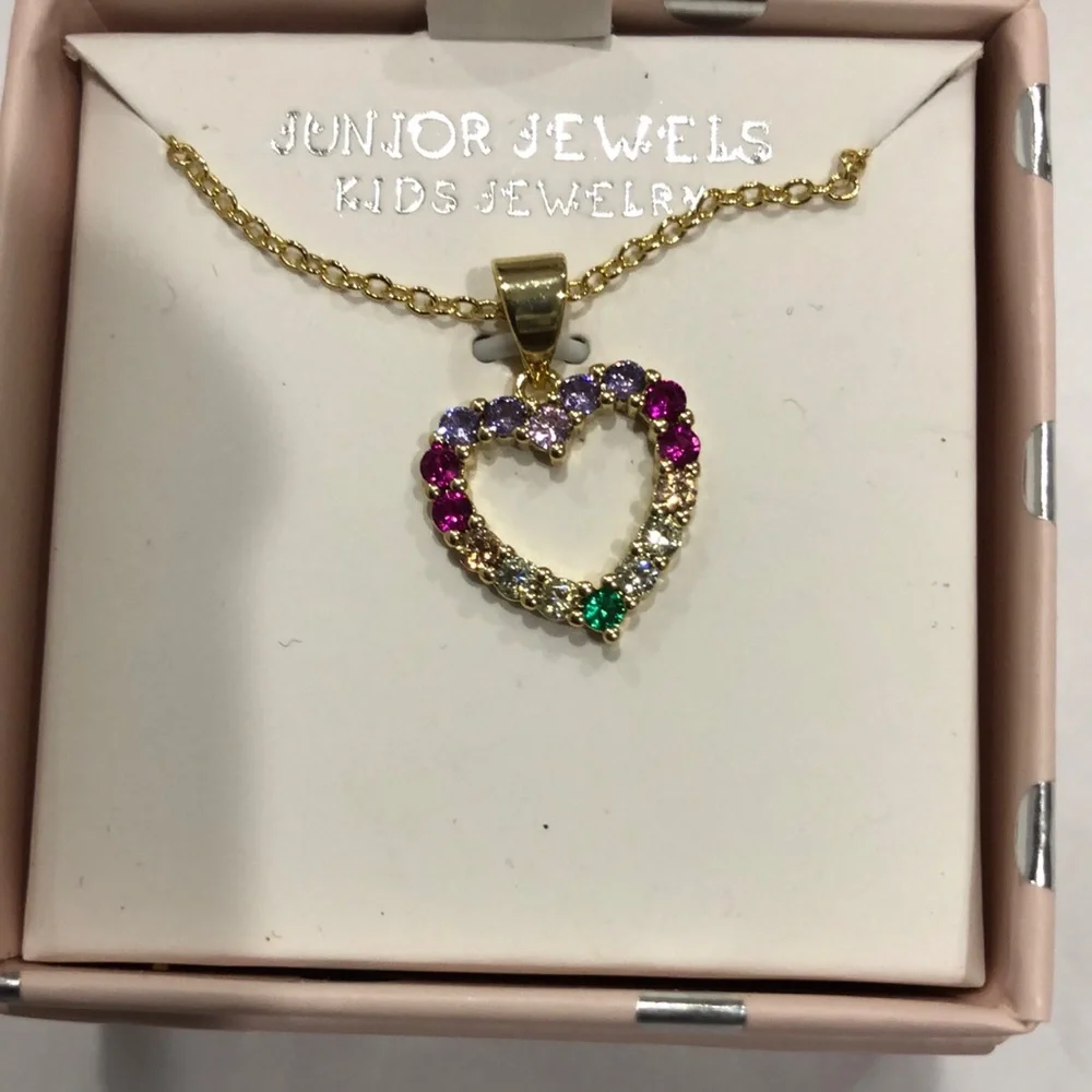 kids gold plated ruby emerald gemstones heart shape pendant fashion necklace new
